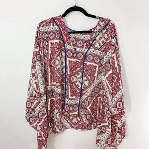 West Kei Long Sleeve V Neck Printed Blouse Top